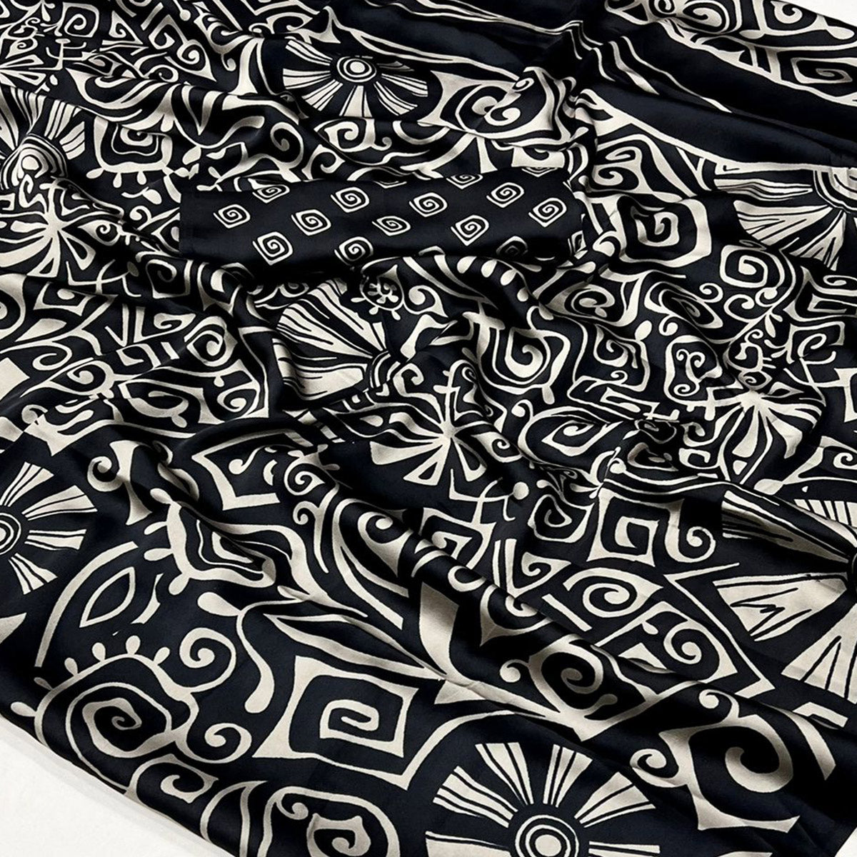 Black Contemporary Printed Satin Saree