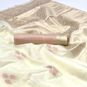 Off White Zari Woven Linen Saree