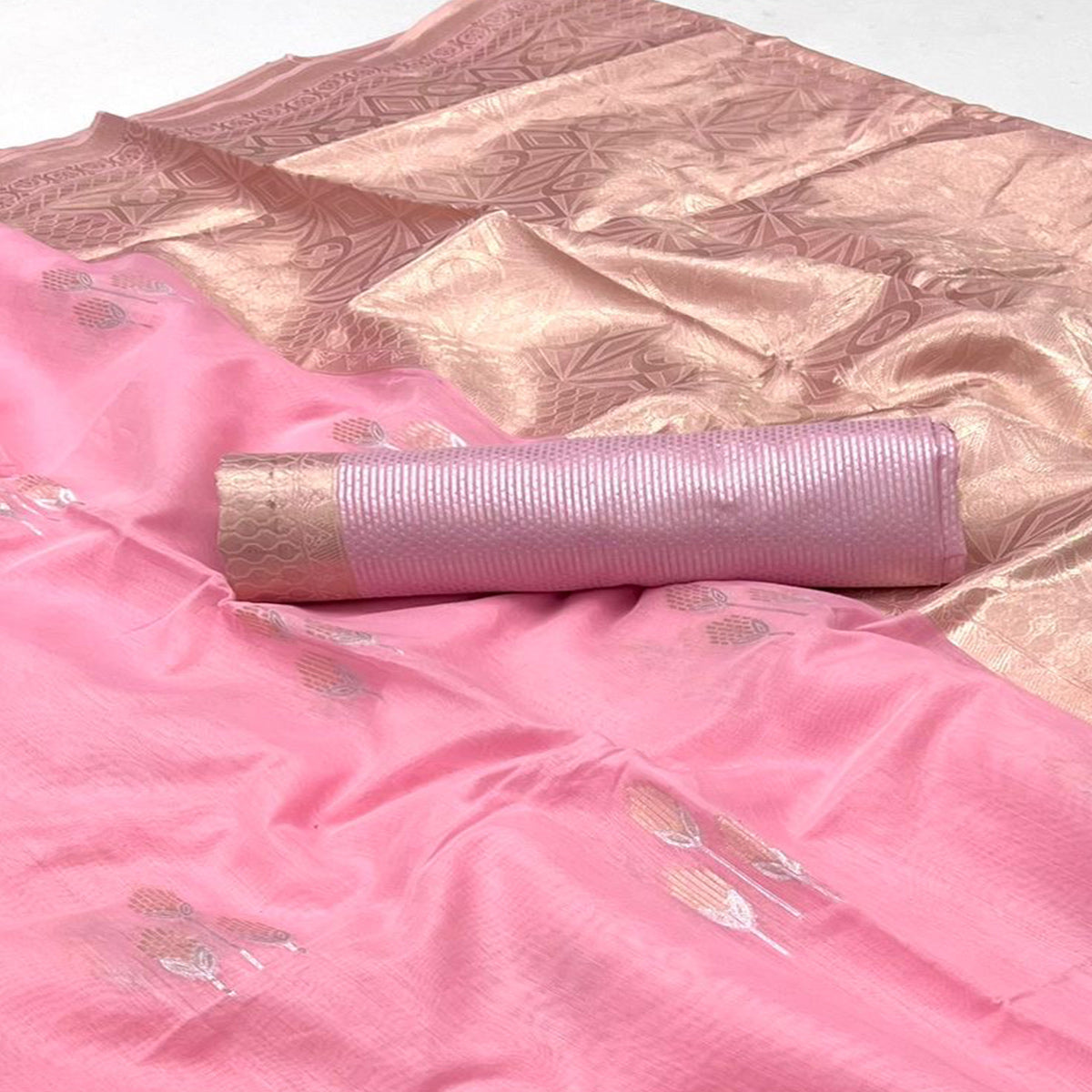 Pink Zari Woven Linen Saree