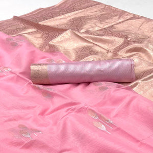 Pink Zari Woven Linen Saree