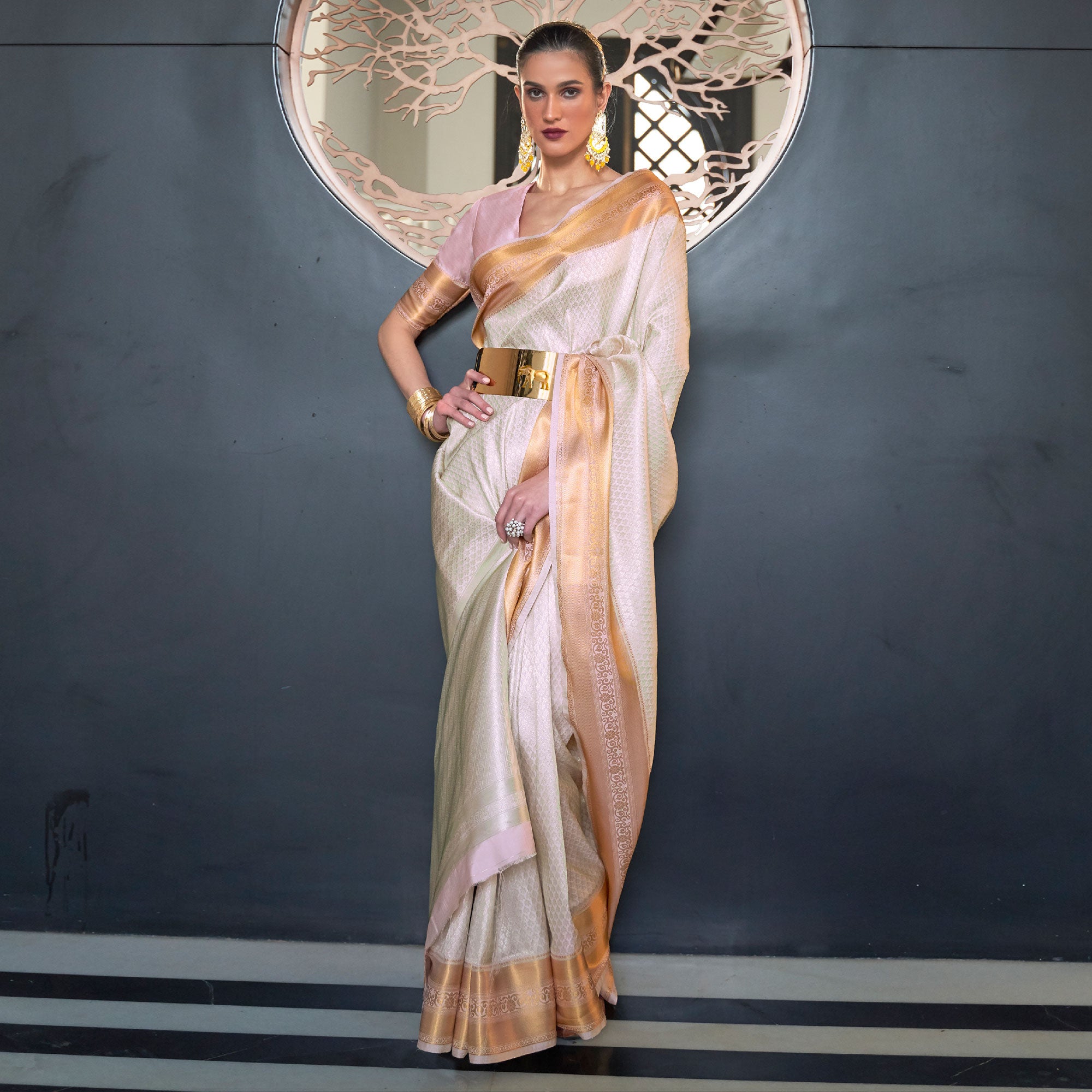 White Woven Art Silk Saree