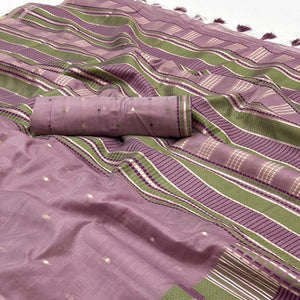 Mauve Woven Cotton Silk Saree With Tassels