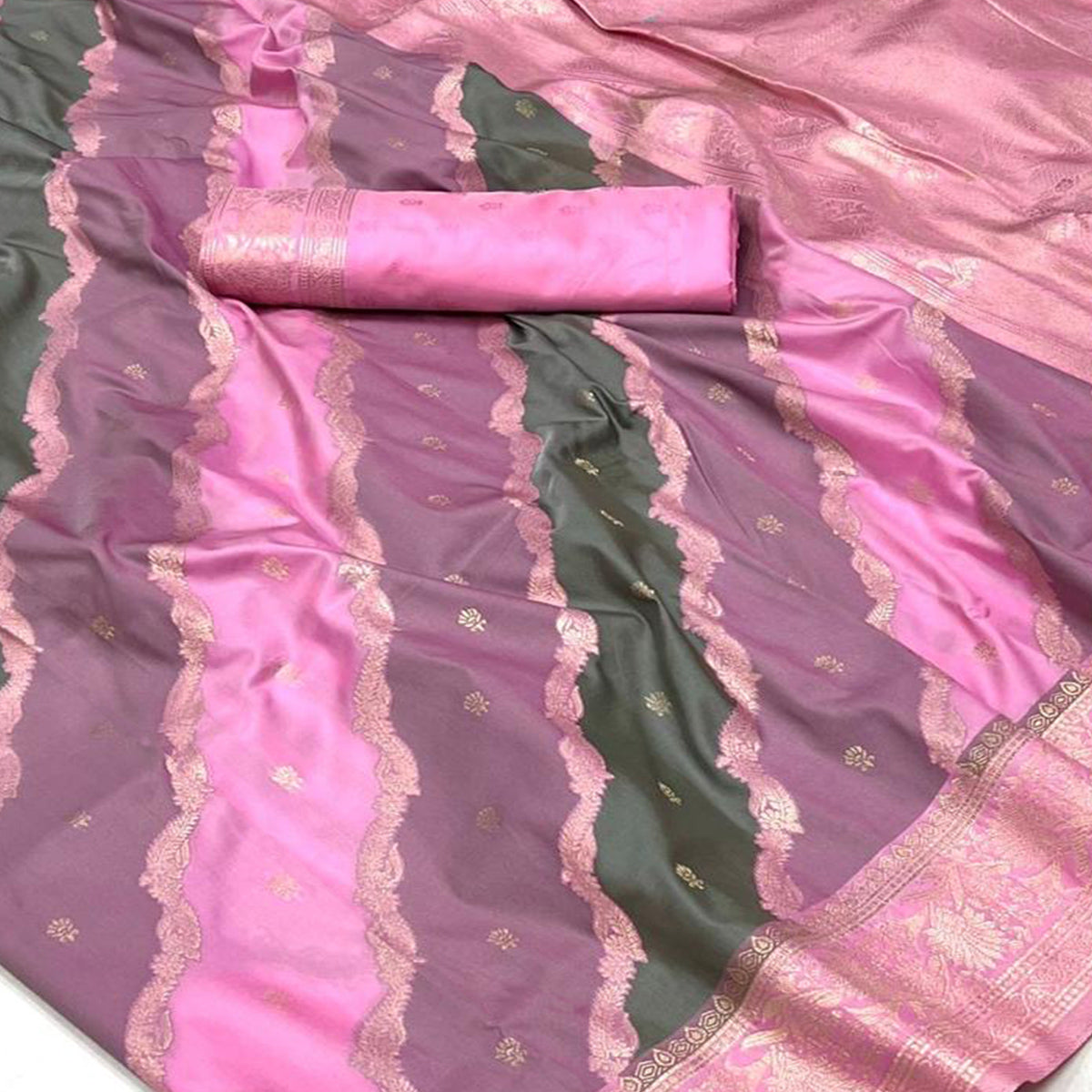 Pink Zari Work Woven Mulberry Saree