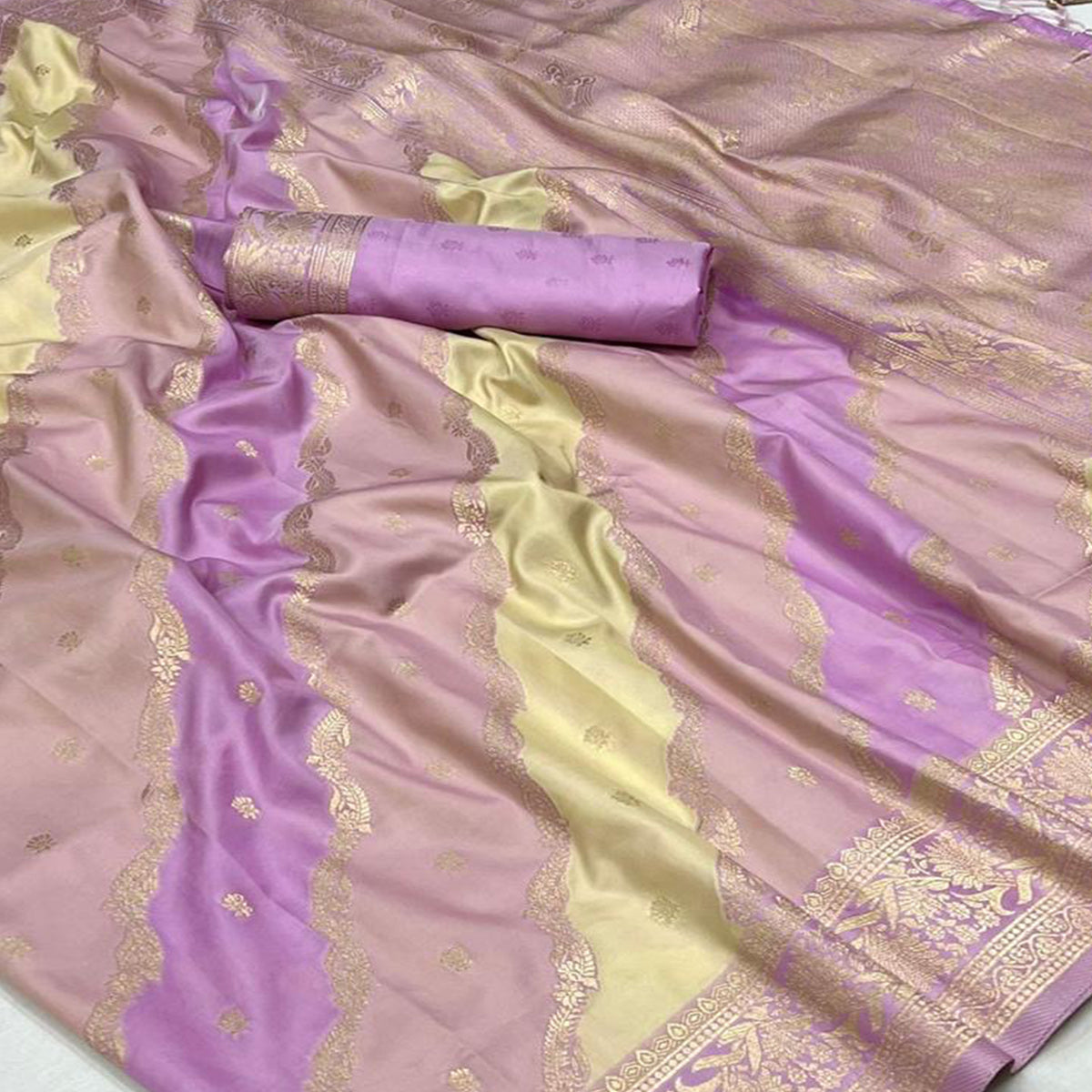 Lavender Zari Work Woven Mulberry Silk Saree