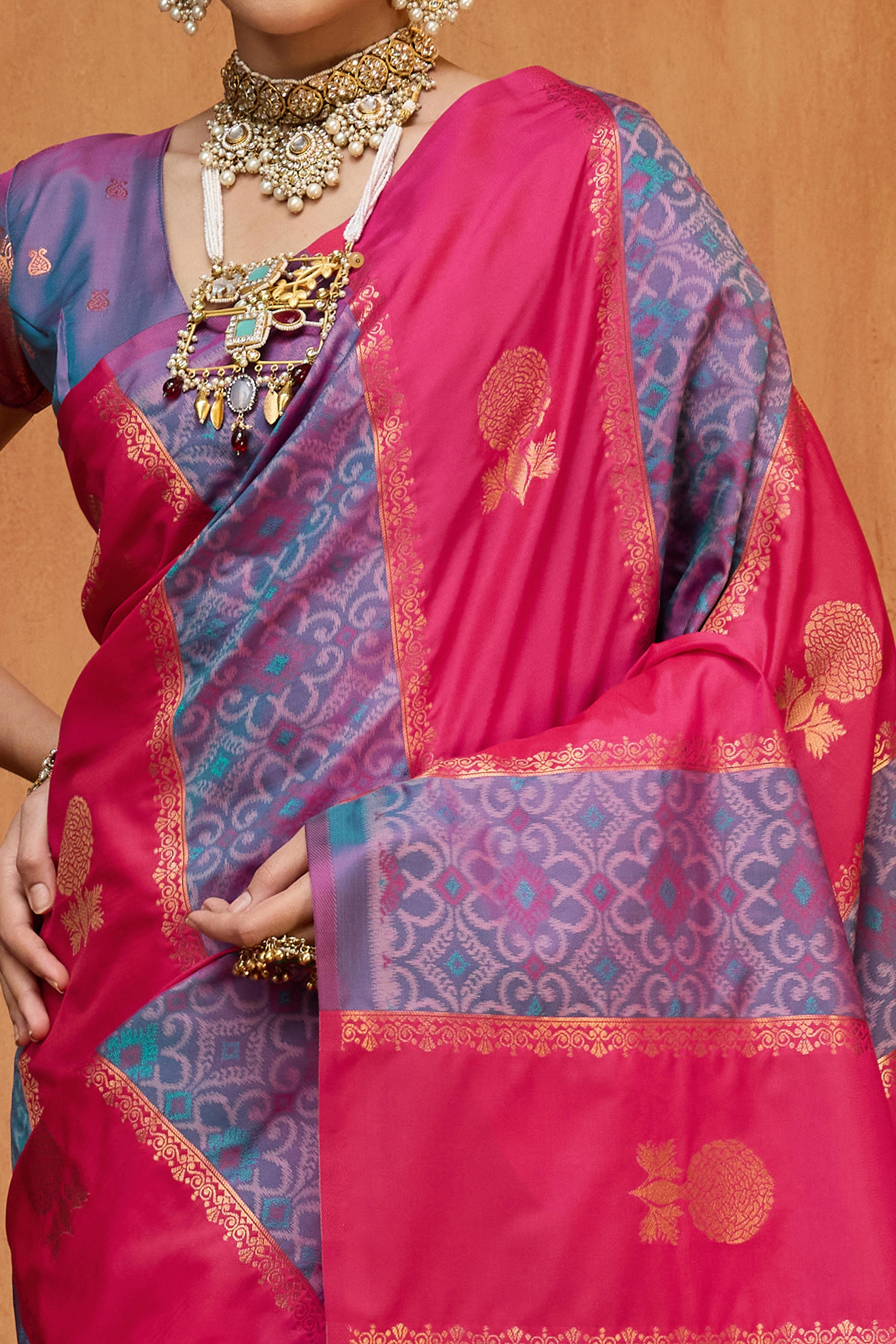 Classic Pink Floral Handloom Weaving Art Silk Saree With Statement Tassel Pallu