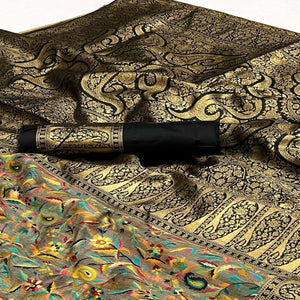 Grey Floral Woven Chanderi Silk Saree