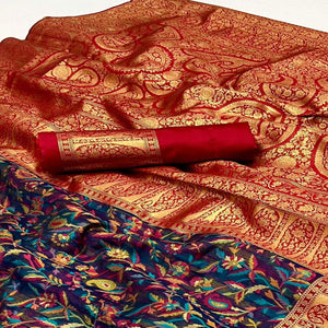 Blue Floral Woven Chanderi Silk Saree