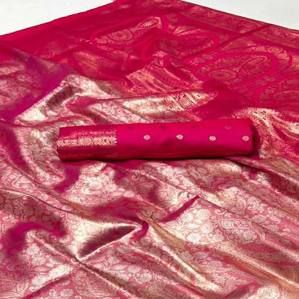 Pink Floral Woven Kanjivaram Silk Saree