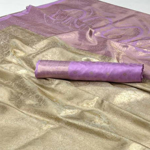 Lavender Floral Woven Kanjivaram Silk Saree