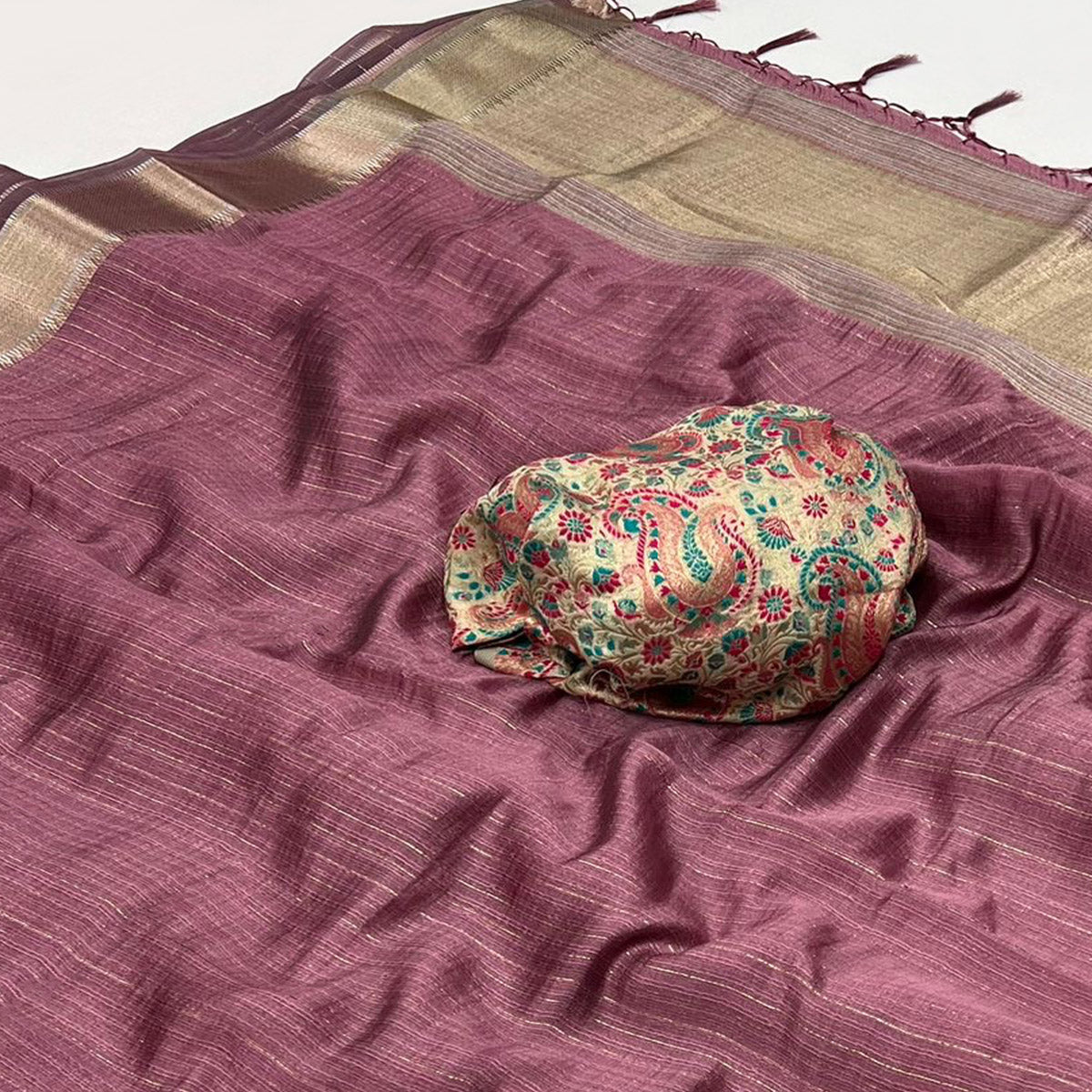 Mauve Handloom Woven Chiffon Saree