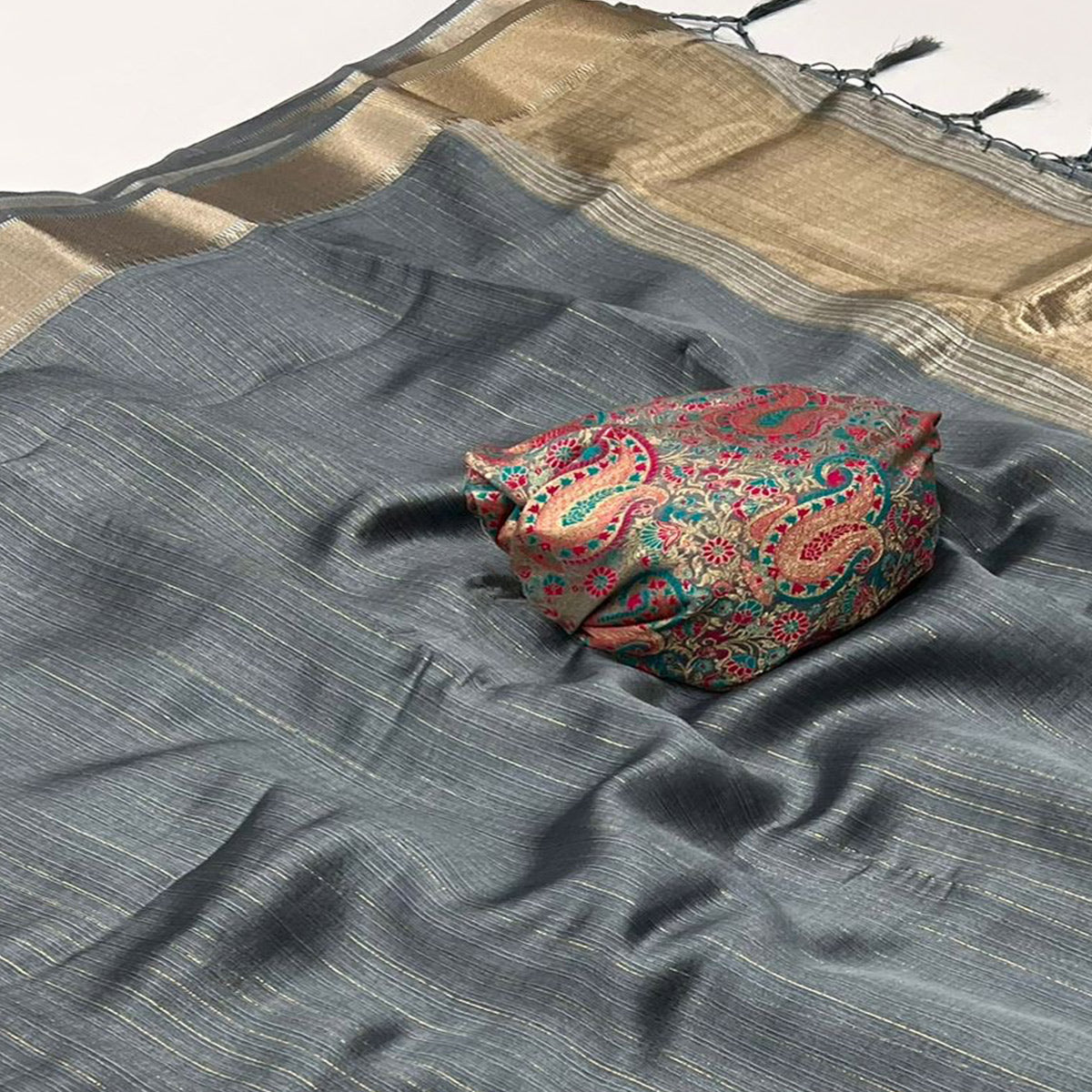 Grey Handloom Woven Chiffon Saree