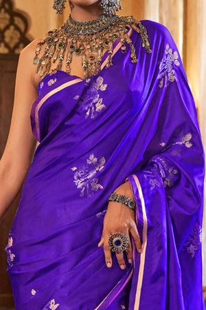 Purple Satin Saree with Zari Weaving and Tassel Detailing