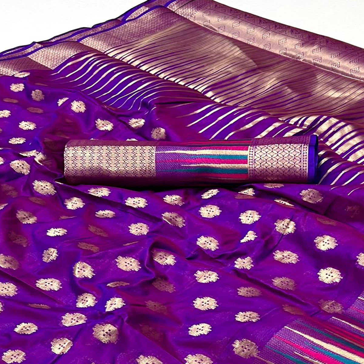 Purple Butti Design Woven Art Silk Saree