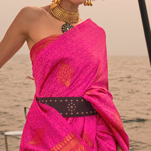 Rani Pink Woven Satin Two Tone Saree