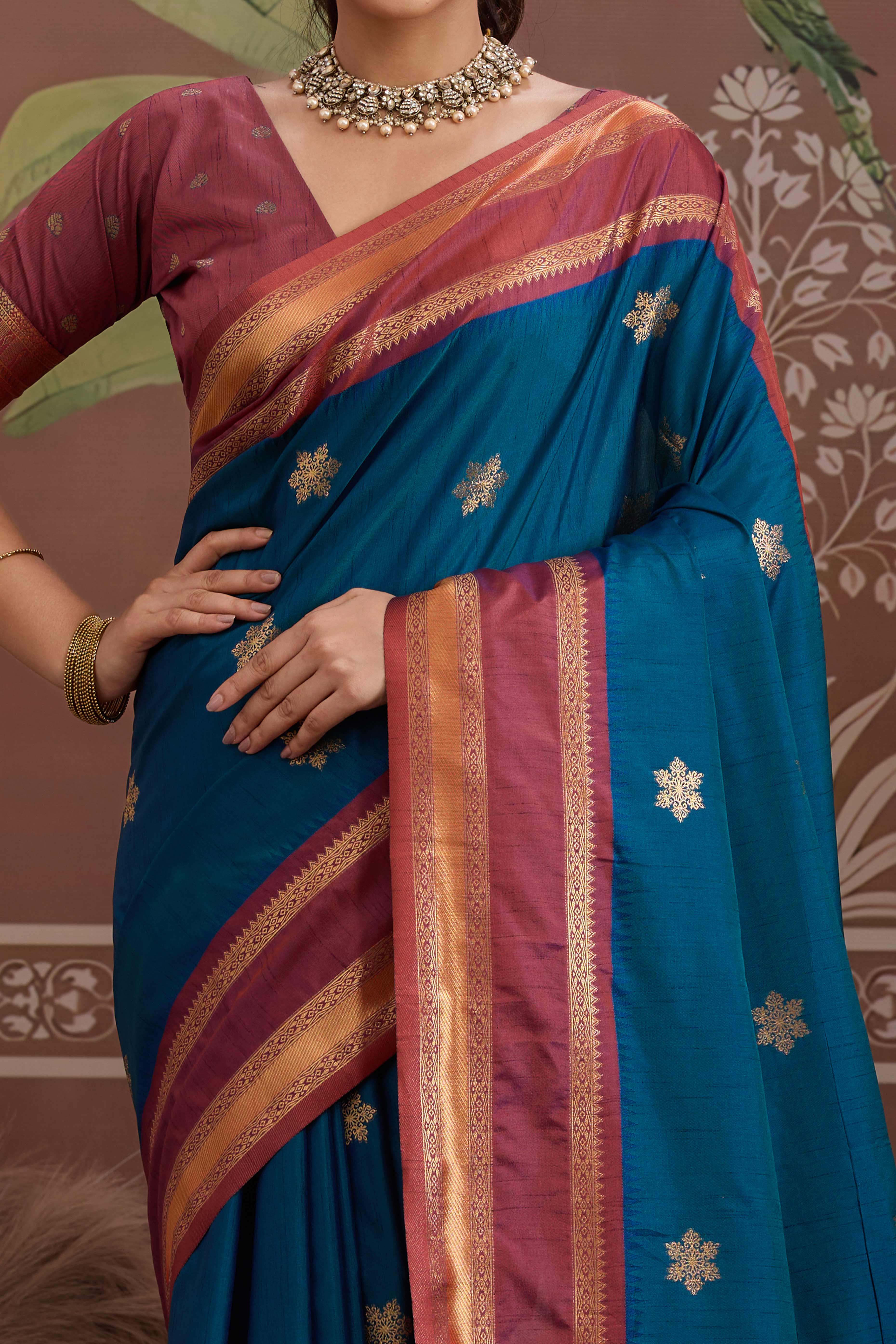 Luxury Style Teal Saree in Silk Blend with Intricate Zari Work
