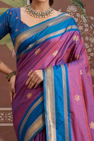 Luxury Style Purple Saree in Silk Blend with Intricate Zari Work