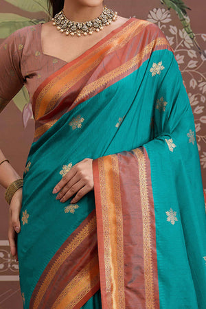 Luxury Style Morpich Green Saree in Silk Blend with Intricate Zari Work
