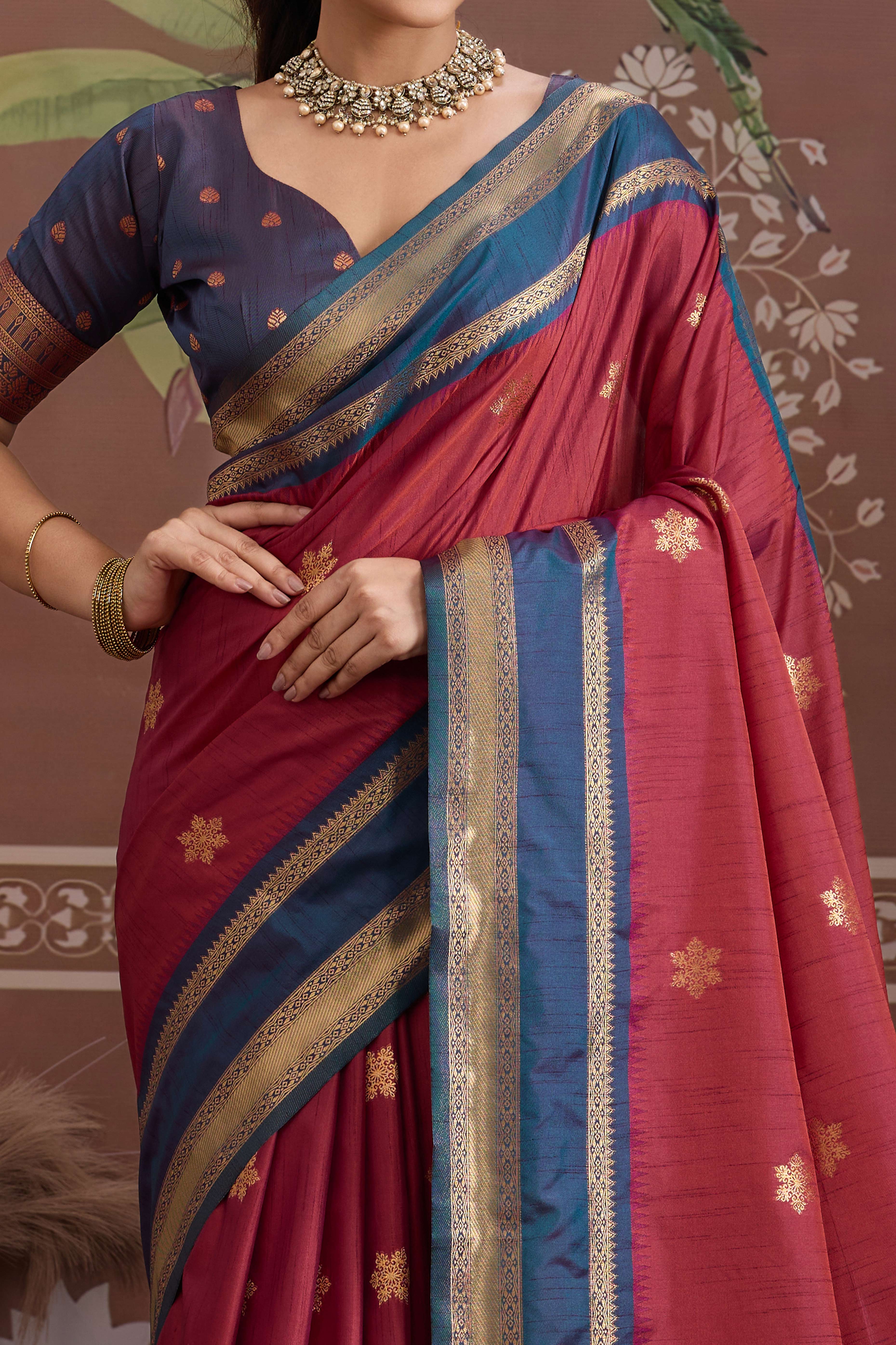 Luxury Style Maroon Saree in Silk Blend with Intricate Zari Work