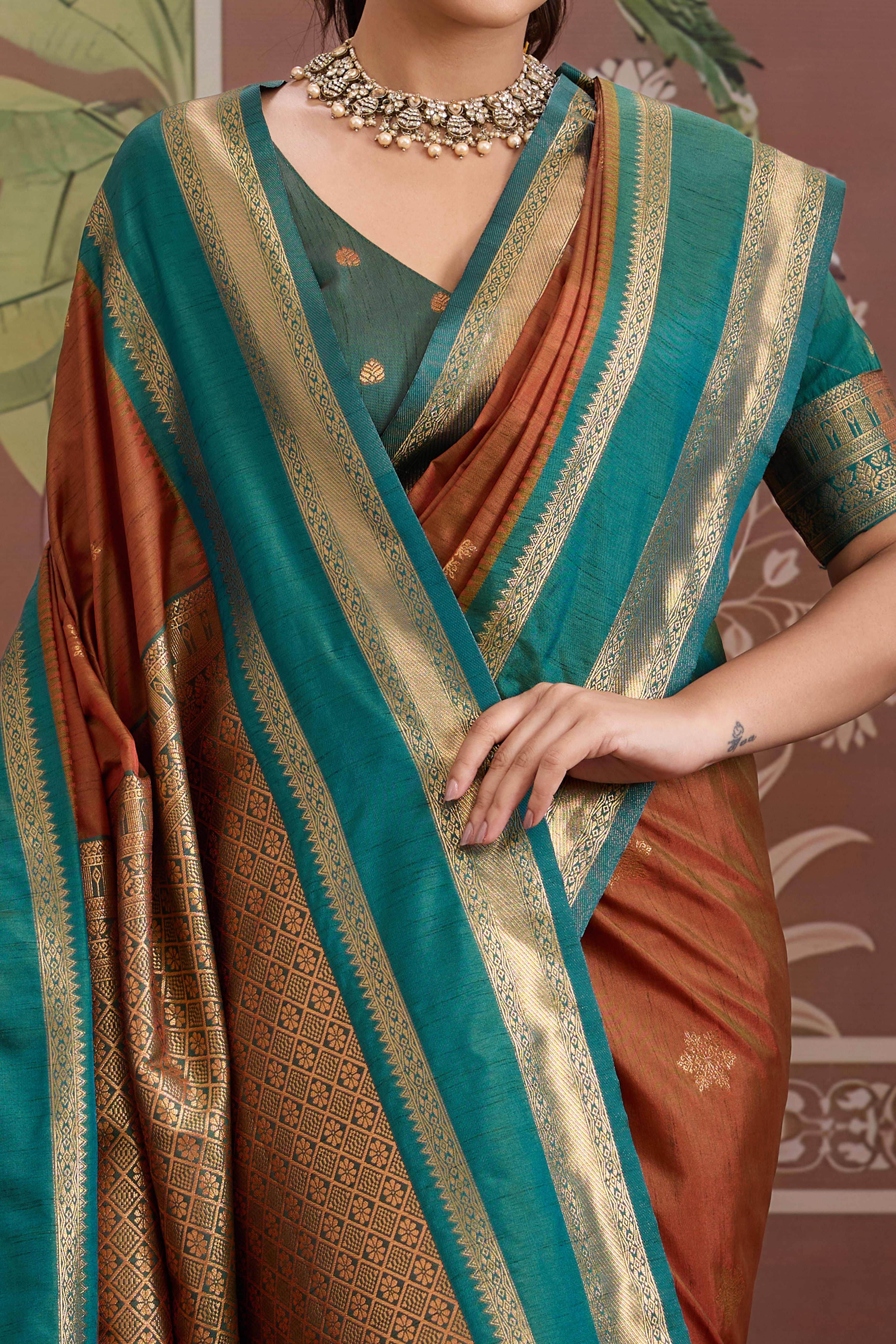 Luxury Style Brown Saree in Silk Blend with Intricate Zari Work