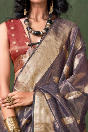 Lavender Floral Zari Woven Tissue Paithani Style Saree