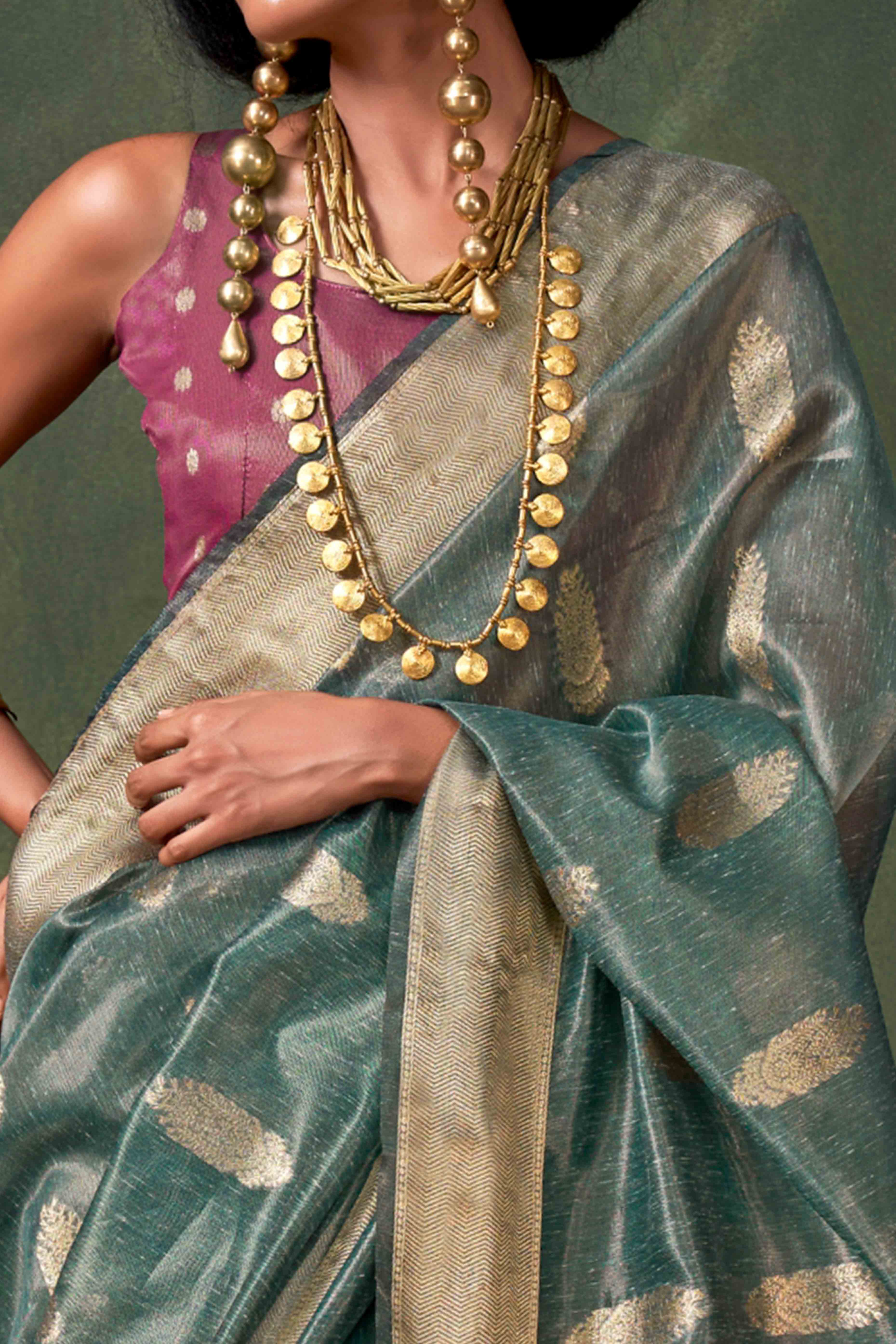 Blue Floral Zari Woven Tissue Paithani Style Saree