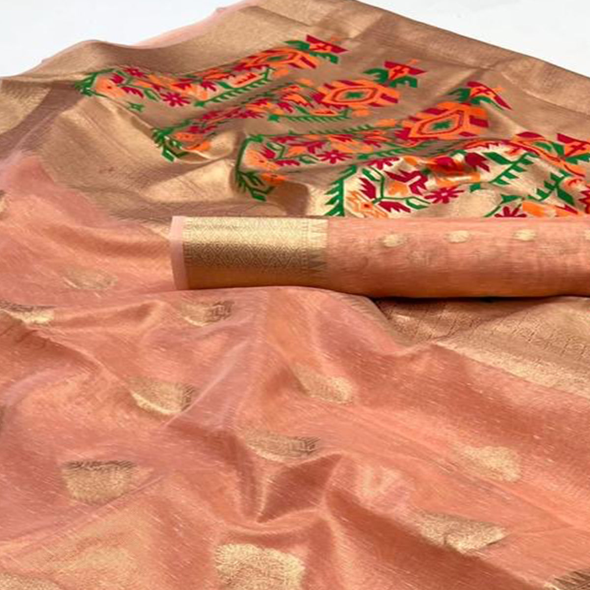 Peach Woven Tissue Paithani Saree