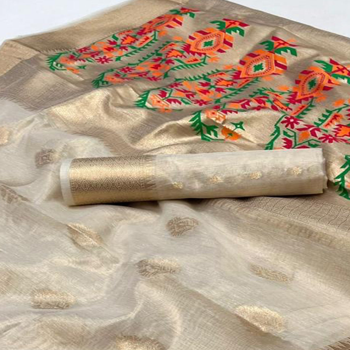 Off White Woven Tissue Paithani Saree