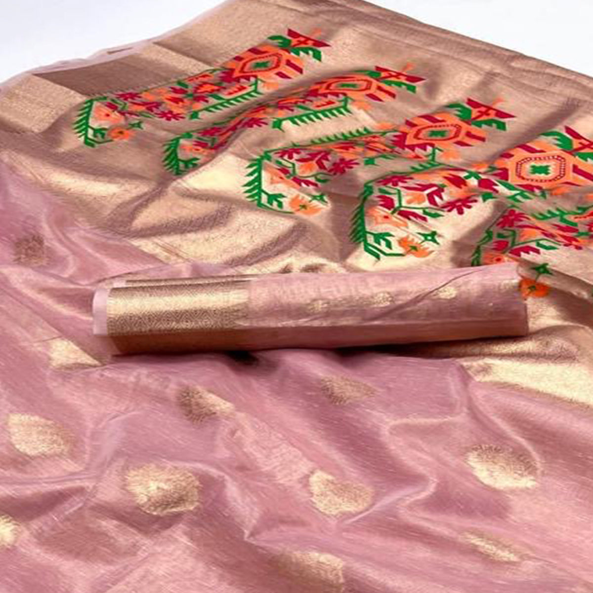 Pink Woven Tissue Paithani Saree