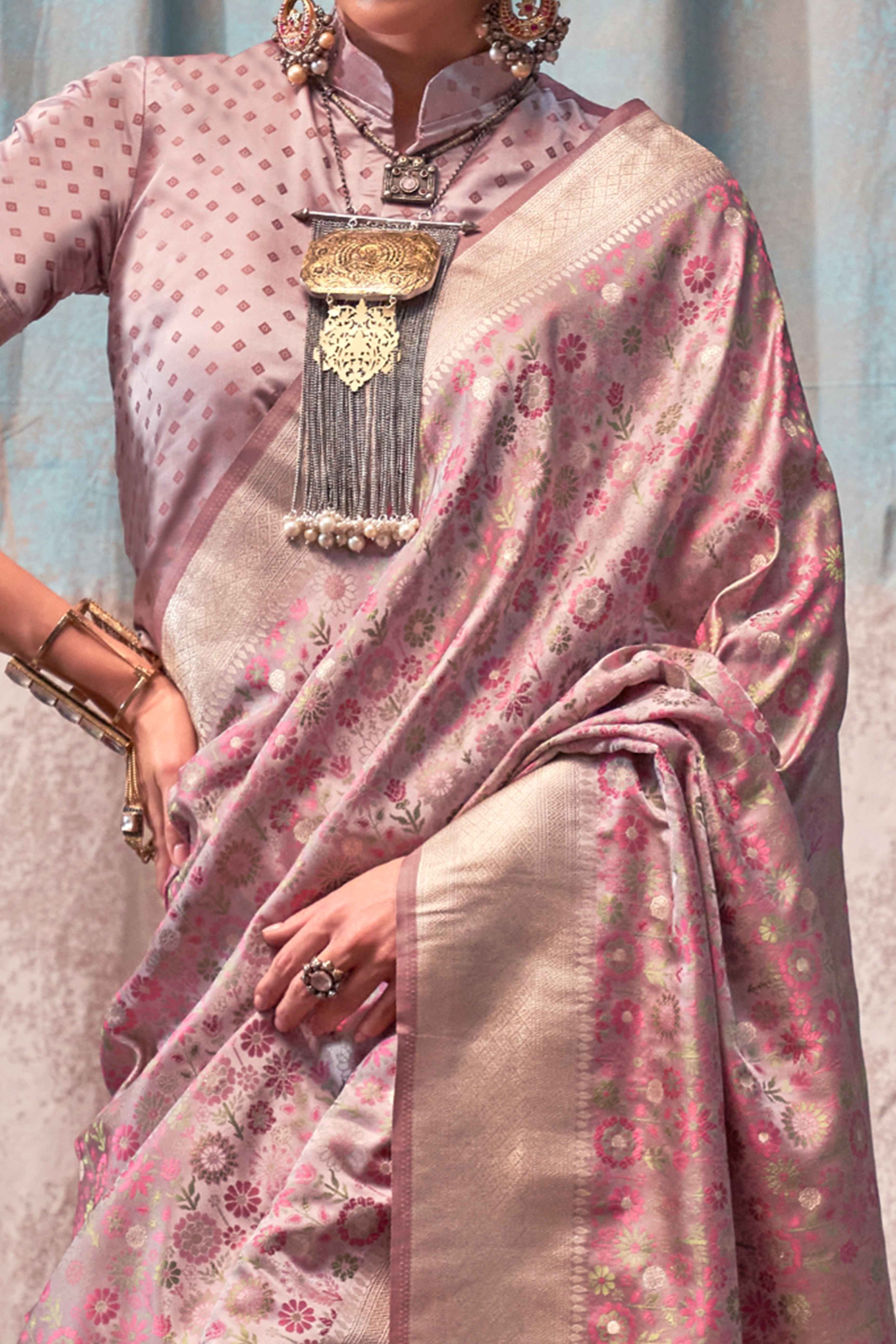 Rosy Brown Handloom Woven Pure Satin Saree