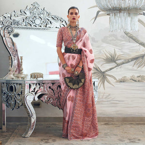 Pink Woven Chanderi Silk Saree