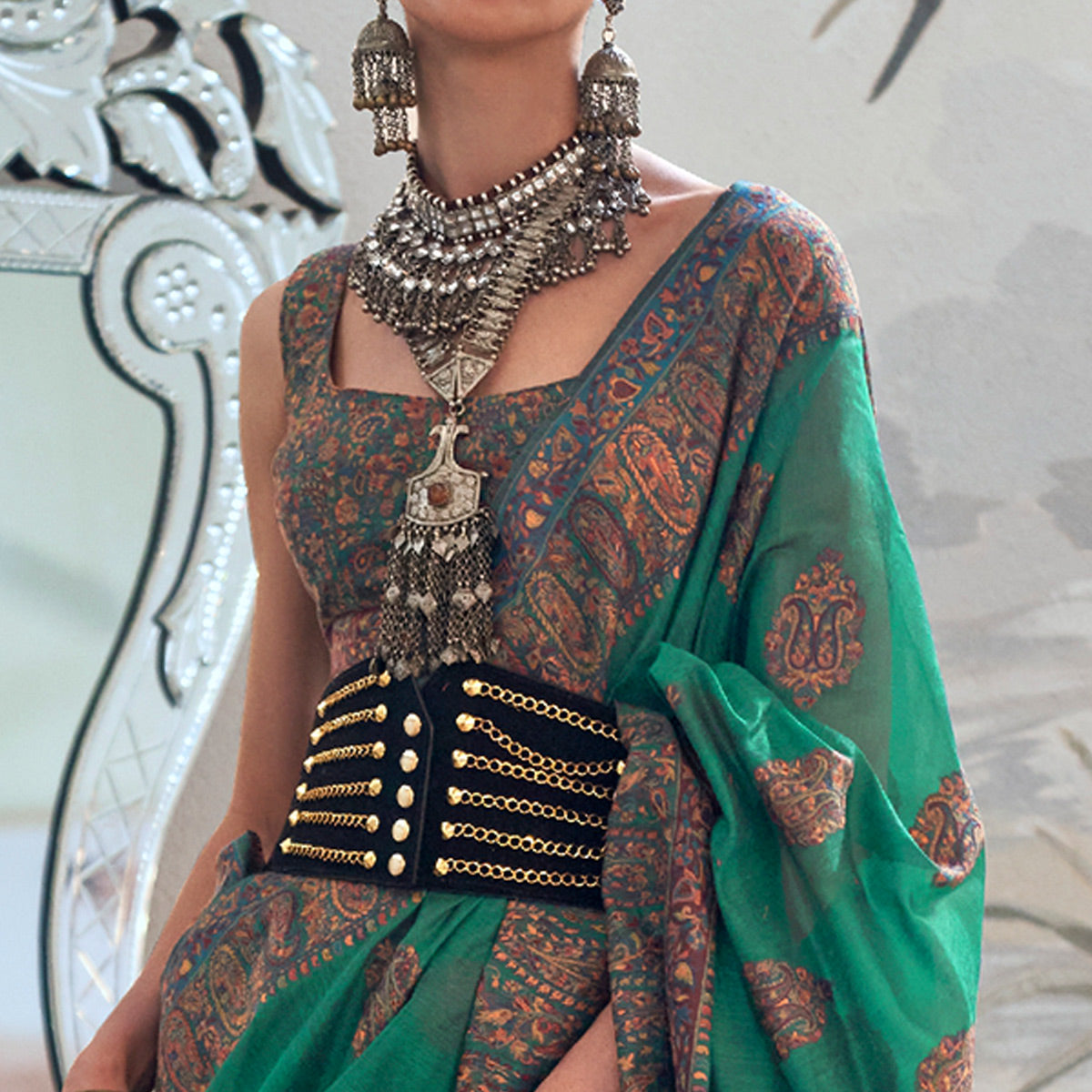 Green Woven Chanderi Silk Saree