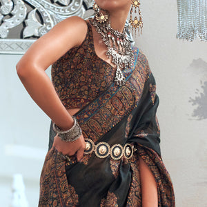 Black Woven Chanderi Silk Saree
