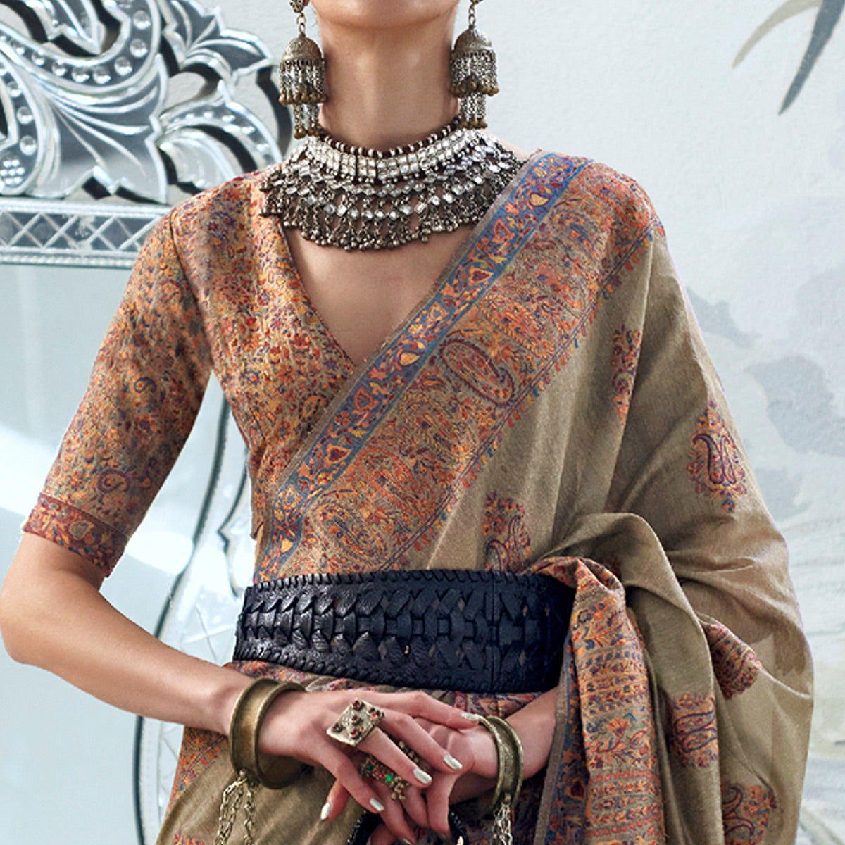 Brown Woven Chanderi Silk Saree