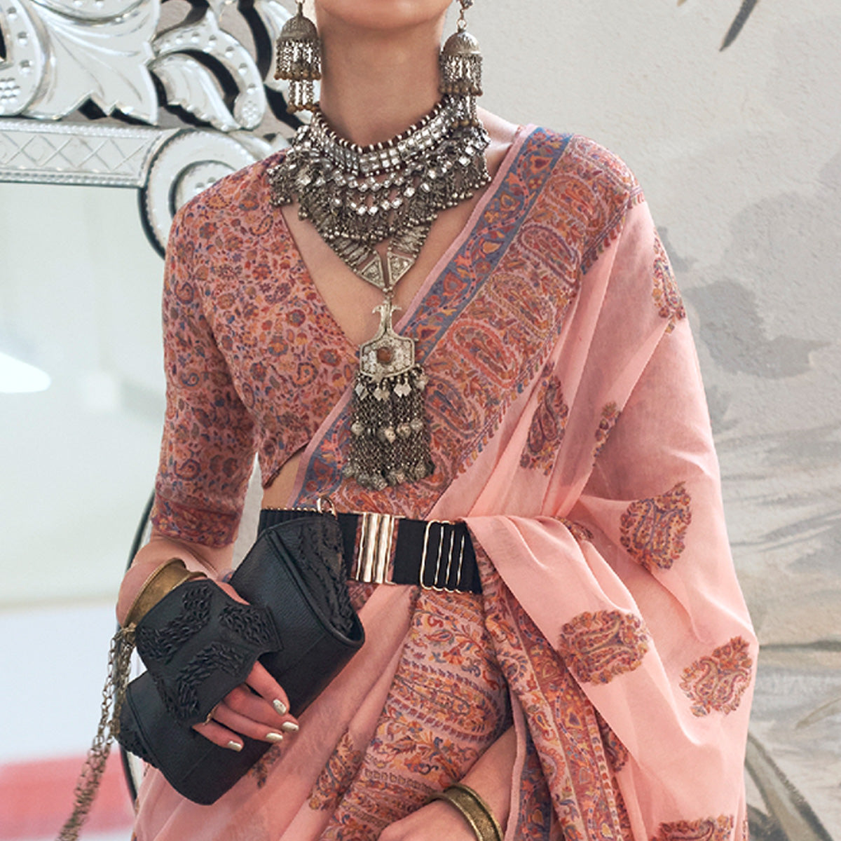 Peach Woven Chanderi Silk Saree