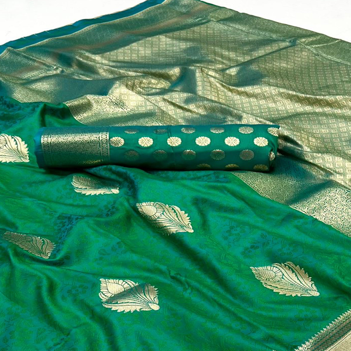 Rama Green Floral Woven Art Silk Saree