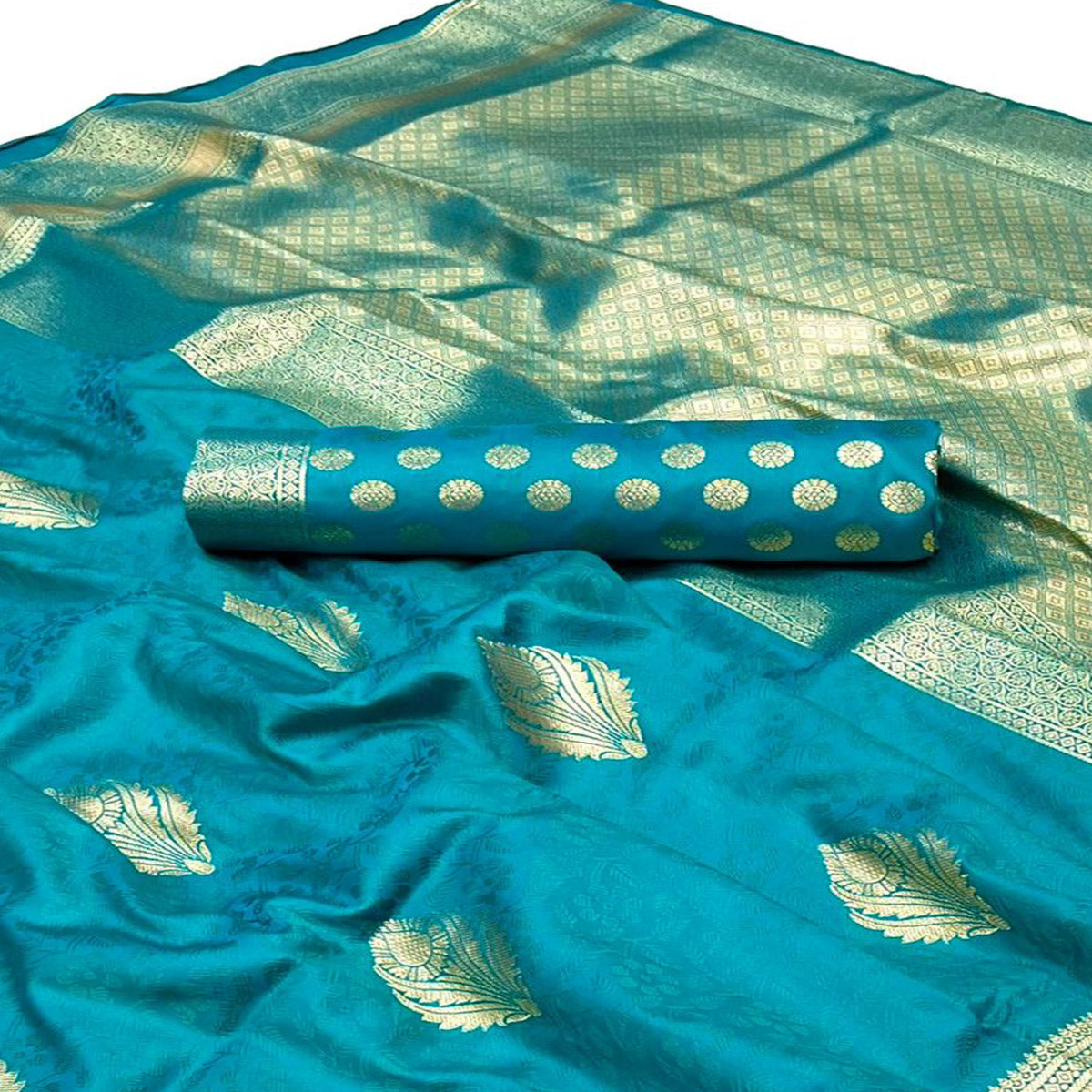Rama Blue Floral Woven Art Silk Saree