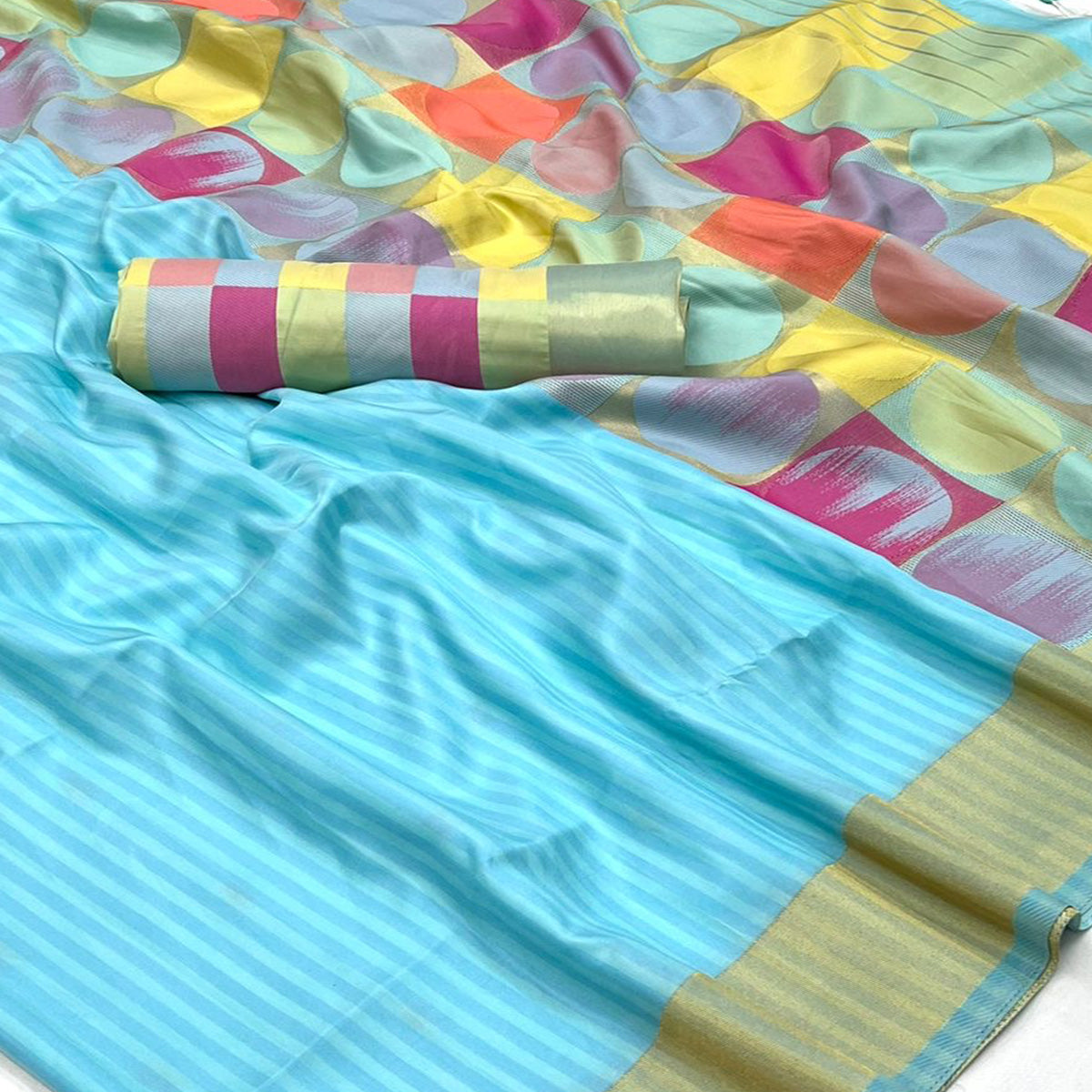 Blue Floral Woven Art Silk Saree With Tassels