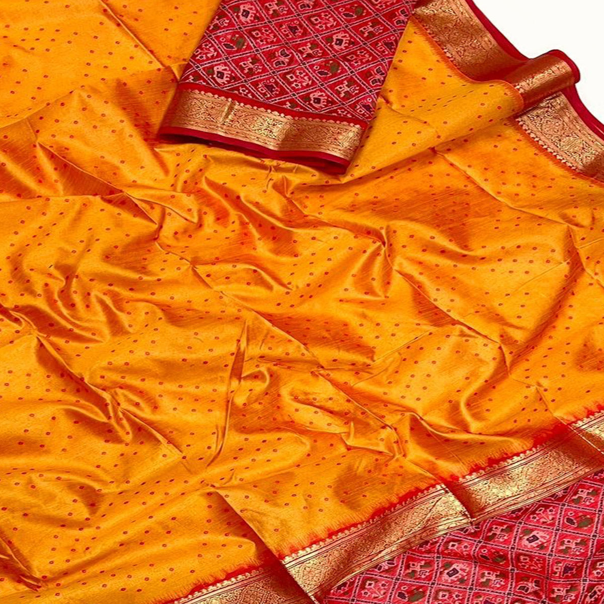 Carrot Orange Weaved Patola Tussar Silk Saree With Tassels