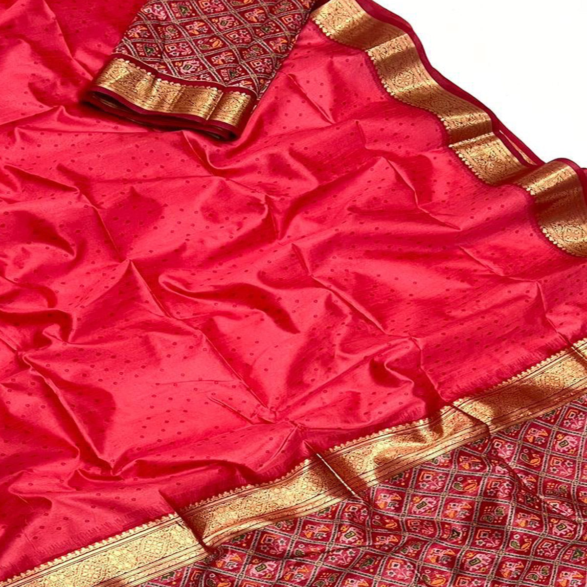 Gajri Pink Weaved Patola Tussar Silk Saree With Tassels