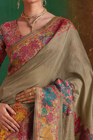 Luxurious Dark Chikoo Leaf Motif Pashmina Weaving Modal Cotton Blend Saree With Refined Appeal