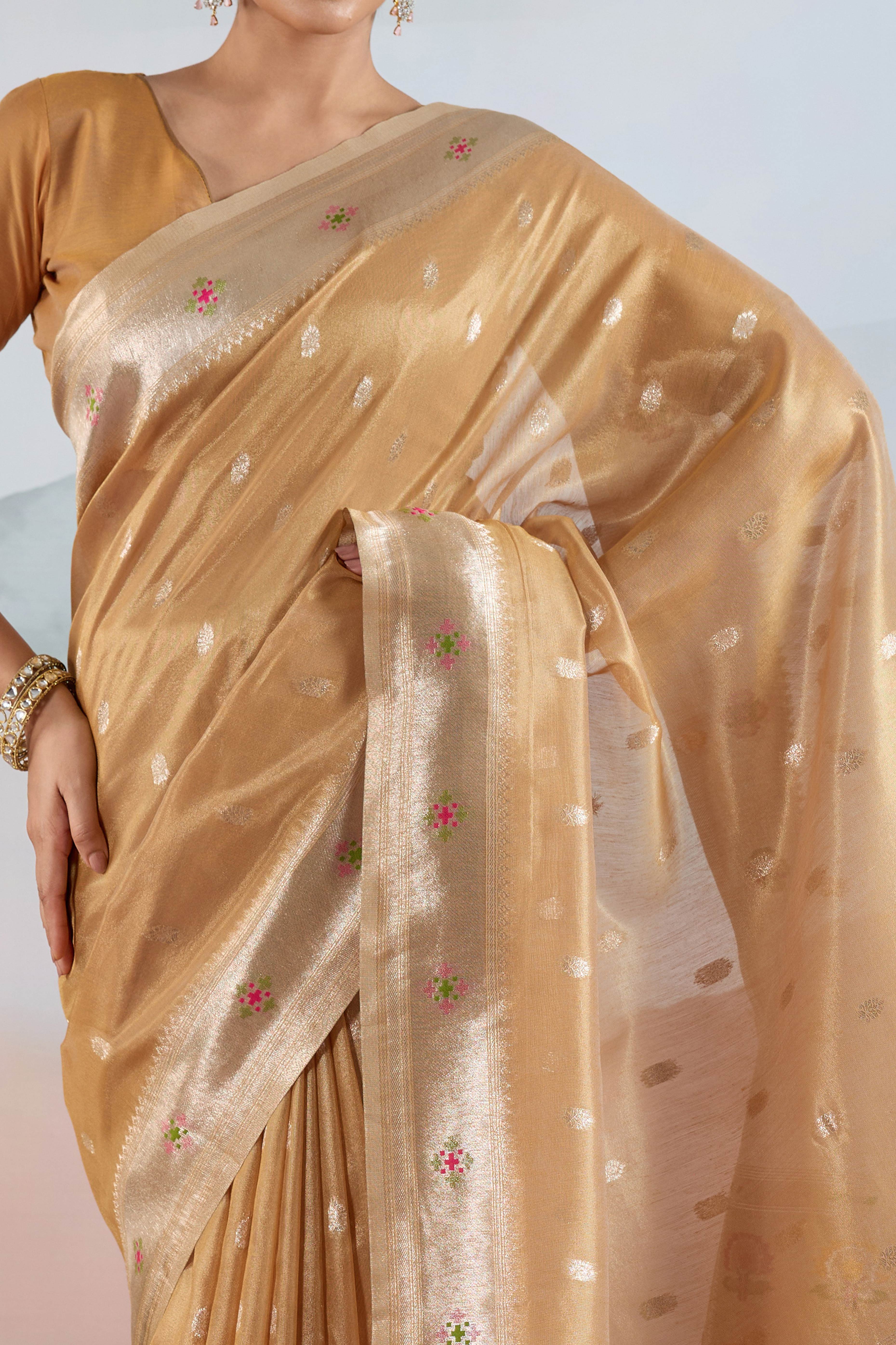 Beige Festive Tissue Saree Crafted with Artistic Zari Butti Weaving and a Featherlight Texture