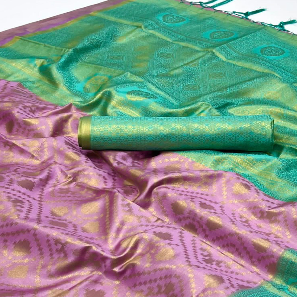 Light Purple Woven Art Silk Saree With Tassels