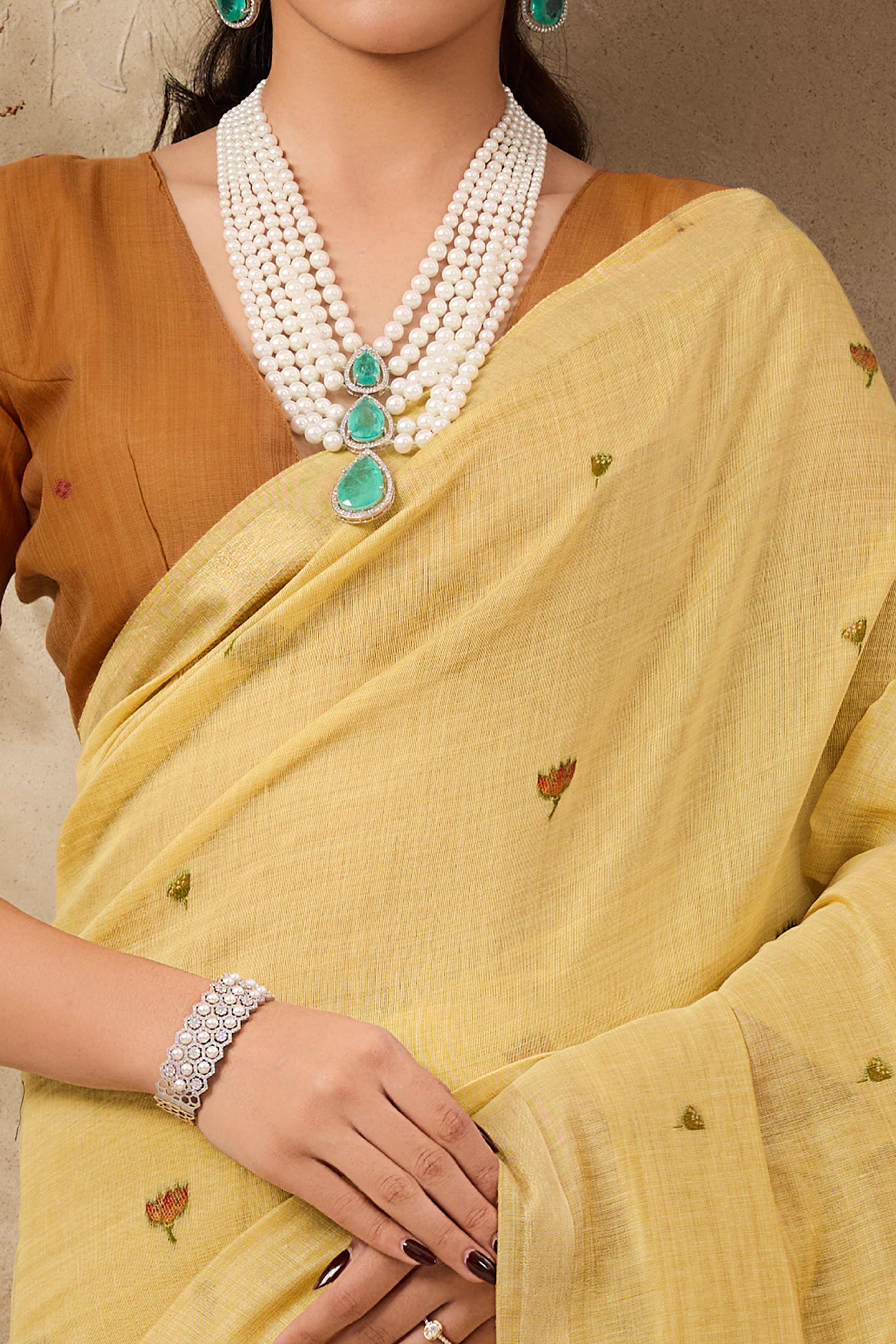 Yellow Lightweight Handloom Munga Cotton Blend Saree Accented with Floral Woven Motifs