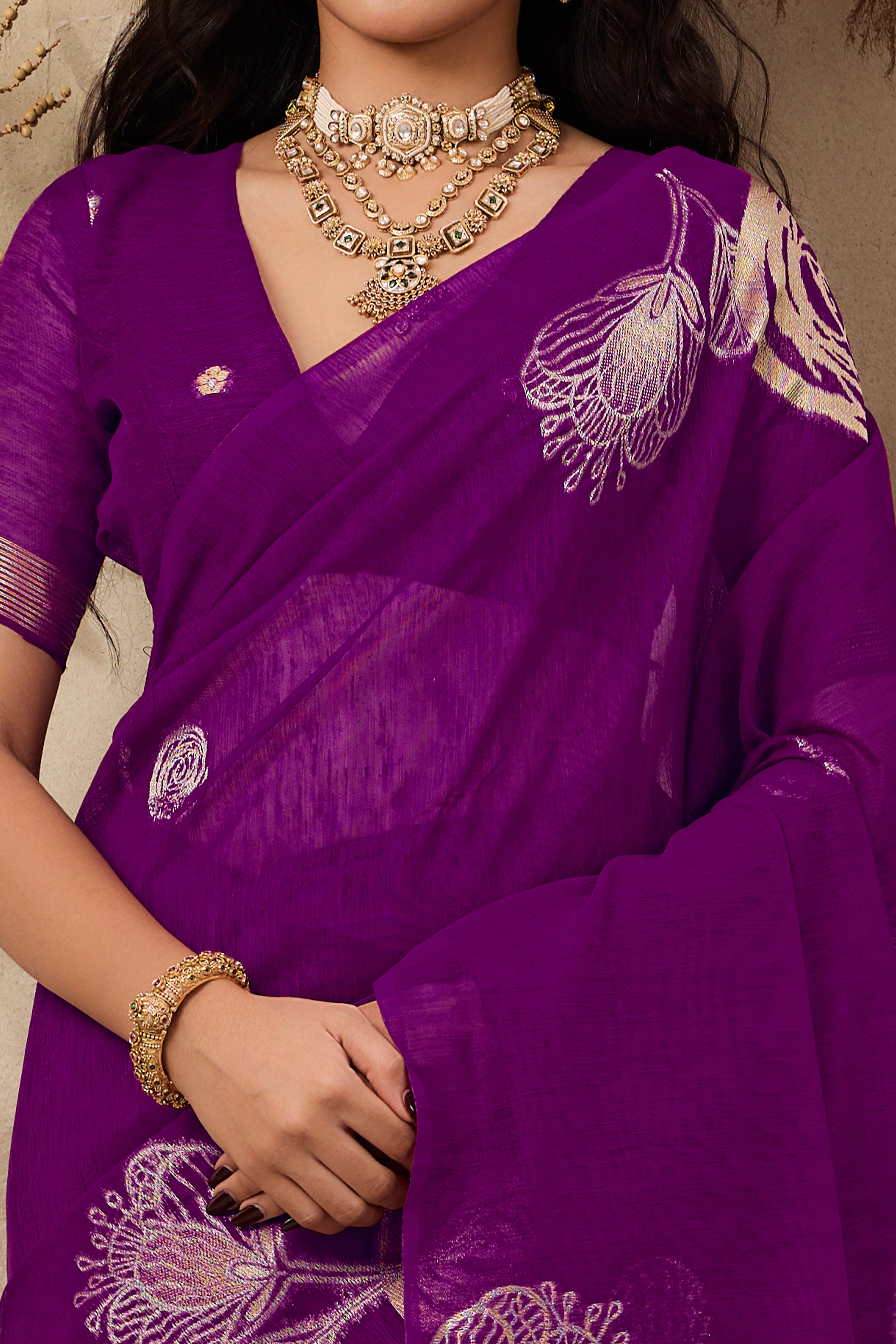 Purple Heritage Munga Art Silk Saree Highlighted with Fine Zari Weaving
