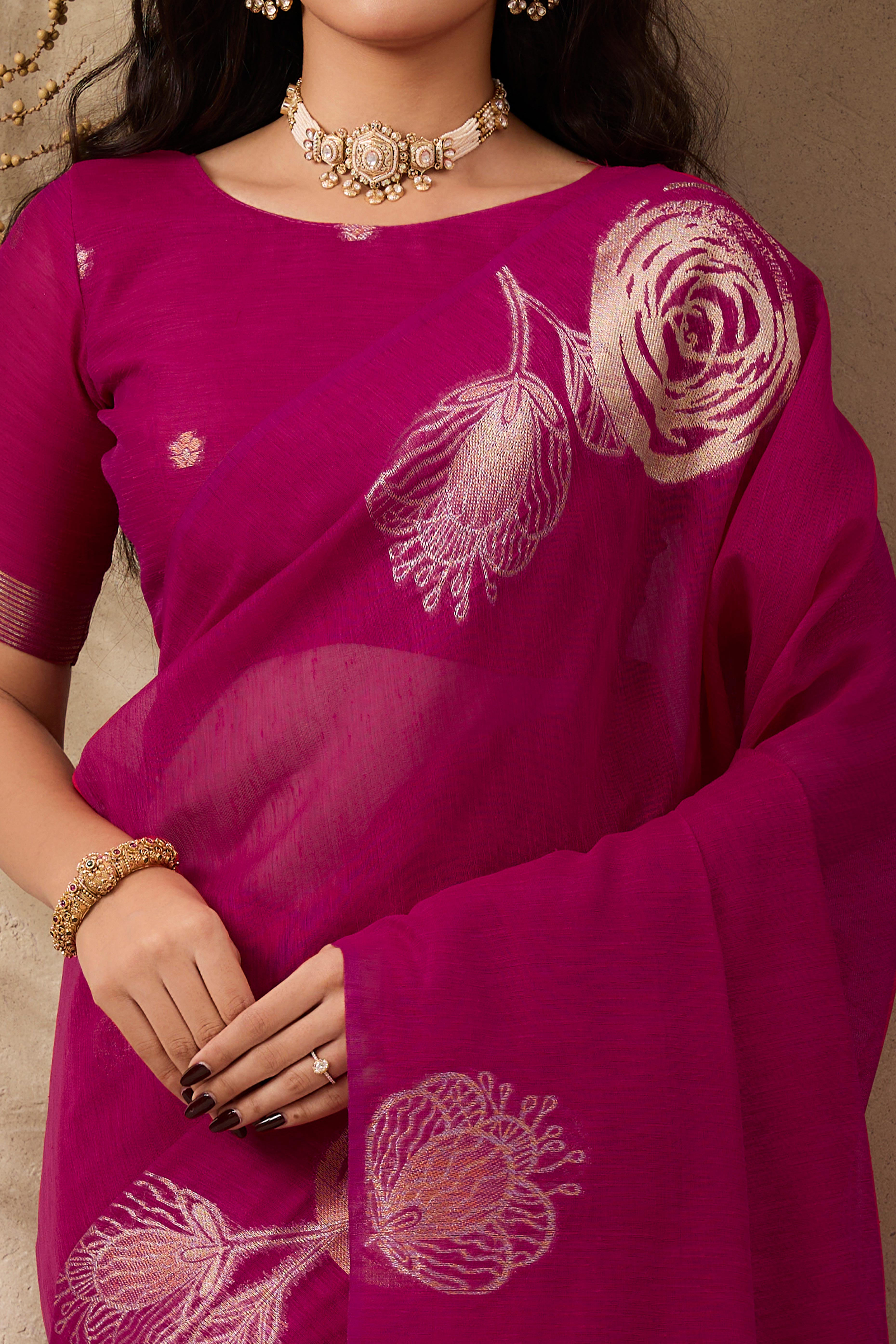 Pink Heritage Munga Art Silk Saree Highlighted with Fine Zari Weaving