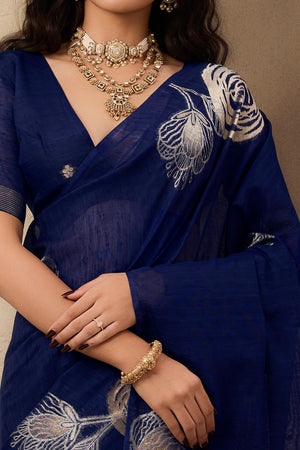 Blue Heritage Munga Art Silk Saree Highlighted with Fine Zari Weaving