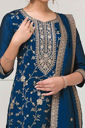 Teal Beautiful Embroidered Pakistani Style Semi-Stitched Salwar Suit in Soft Georgette Fabric