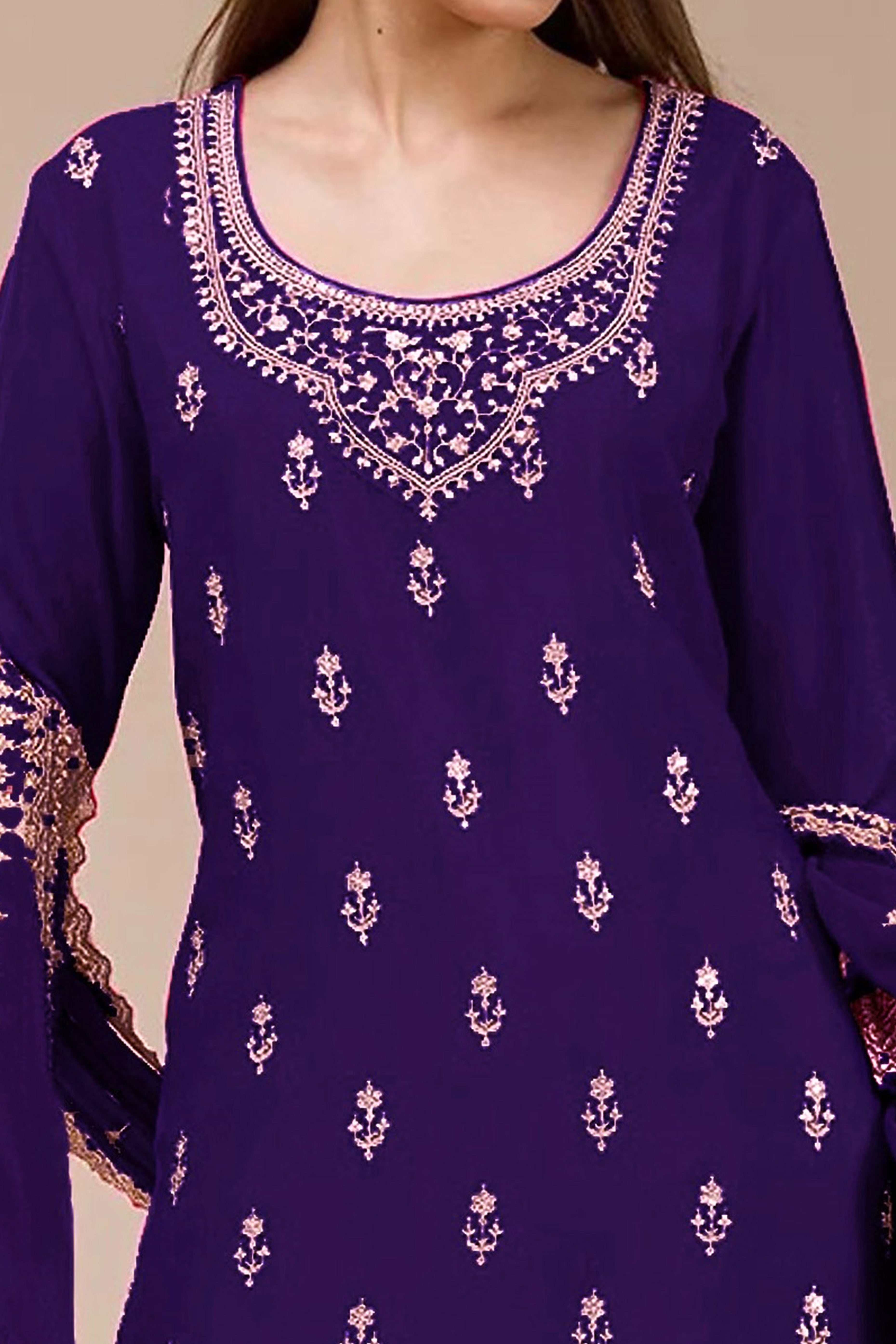 Charming Royal Purple  Floral Sequins Embroidered Georgette Semi Stitched Pakistani Salwar Suit