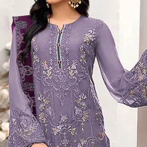 Purple Floral Embroidered Georgette Semi Stitched Pakistani Suit