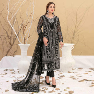 Black Floral Embroidered Georgette Semi Stitched Pakistani Suit